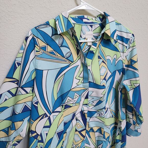 Chicos Womens Shirt Size Medium Chicos 1 Spring Summer Colorful Resort Casual - Picture 11 of 14